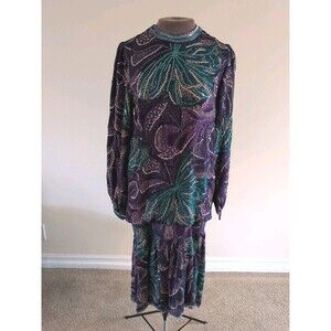 Judith Ann Creations '80s Does '20s Sequins and BugleBeaded Dress Silk Flaw